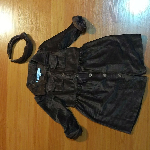 Girl's Velour Effect Dress and Headband - Picture 1 of 3